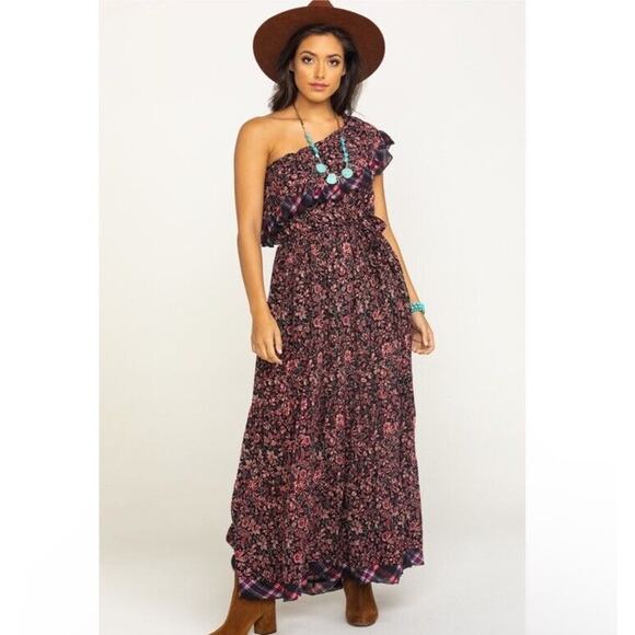 Free People Dresses & Skirts - Free People Dress Women XS Floral Maxi Long One Shoulder Ruffle Tiered ALTERED